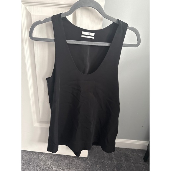 CO Black V Neck Sleeveless Tank Top Italian Fabric Viscose Elastane XS - Picture 1 of 4